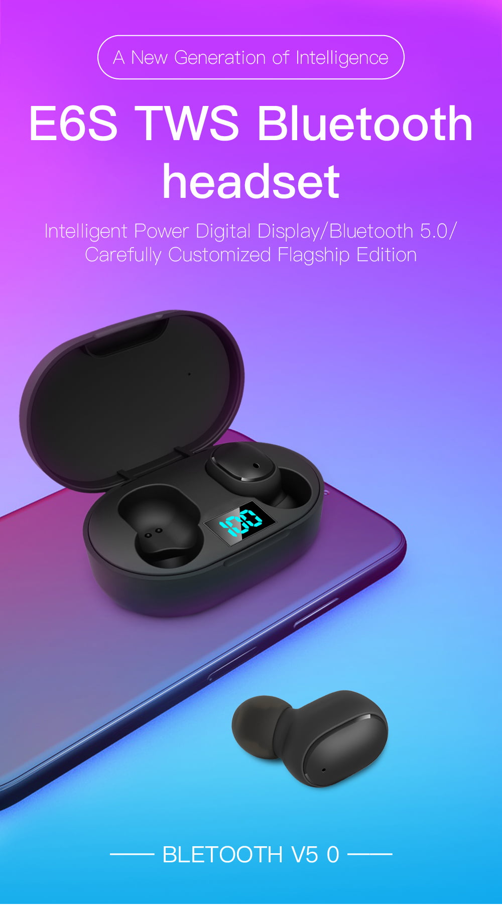 E6s tws bluetooth 5.0 earbuds digital display earphone (6)
