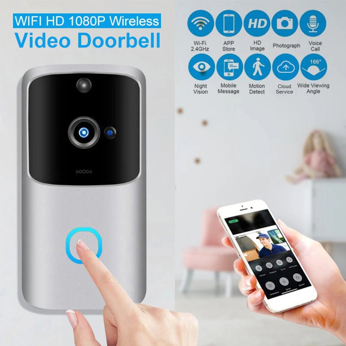 SH01 1080P HD Wireless Wifi Smart Doorbell Camera PIR Bell Security Home (2)