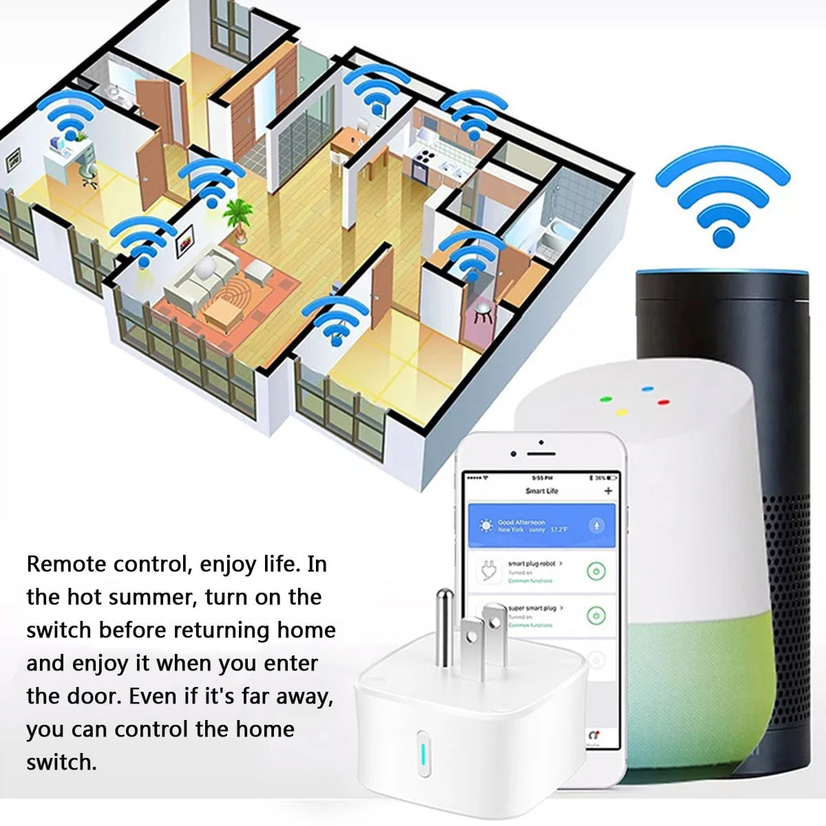 SP11 10A WiFi Smart Plug Socket Switch US Plug Remote control Power Strip Timing (6)