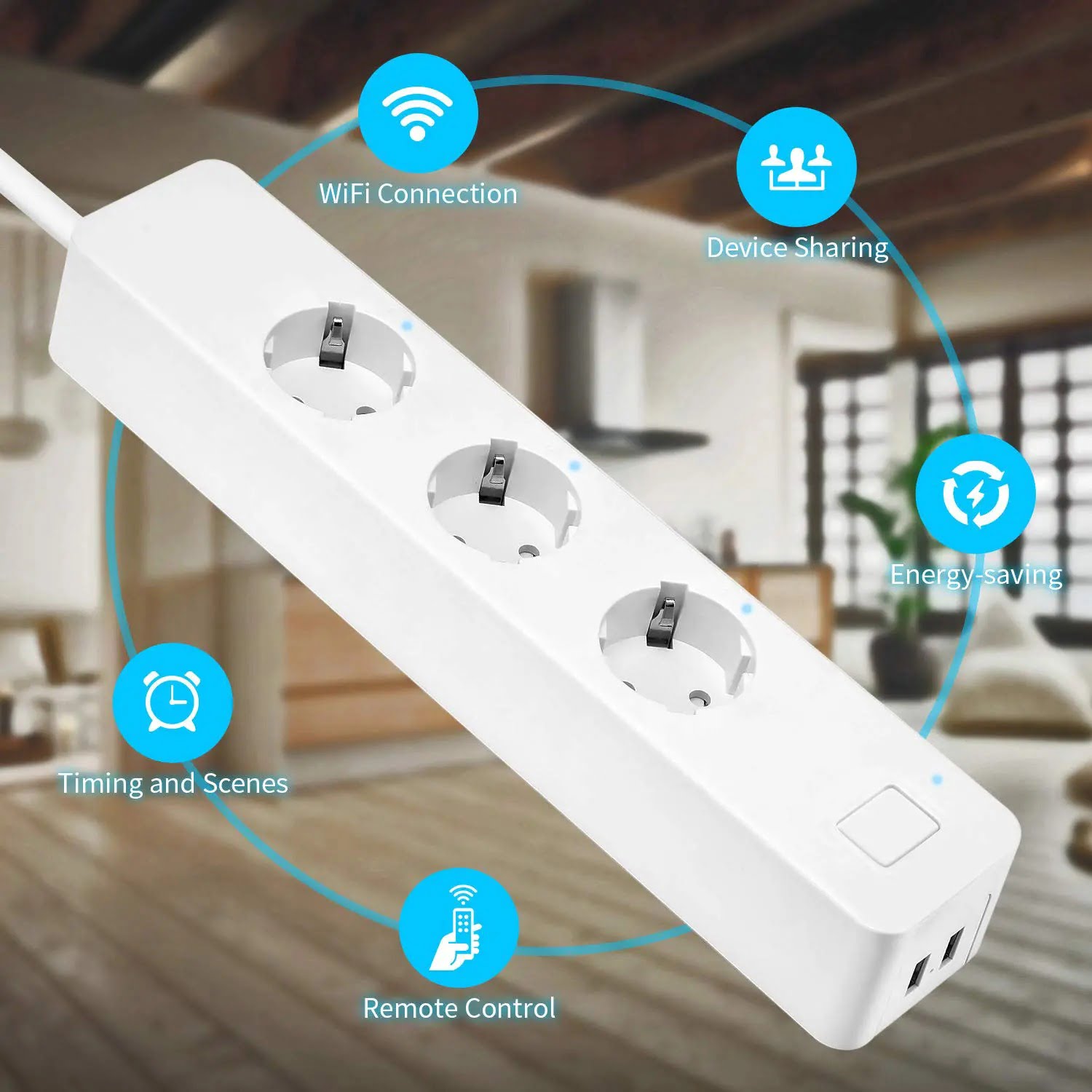 SP14 13A EU Plug USB Smart WIFI Home Power Strip Work with Alexa Smart Home (12)