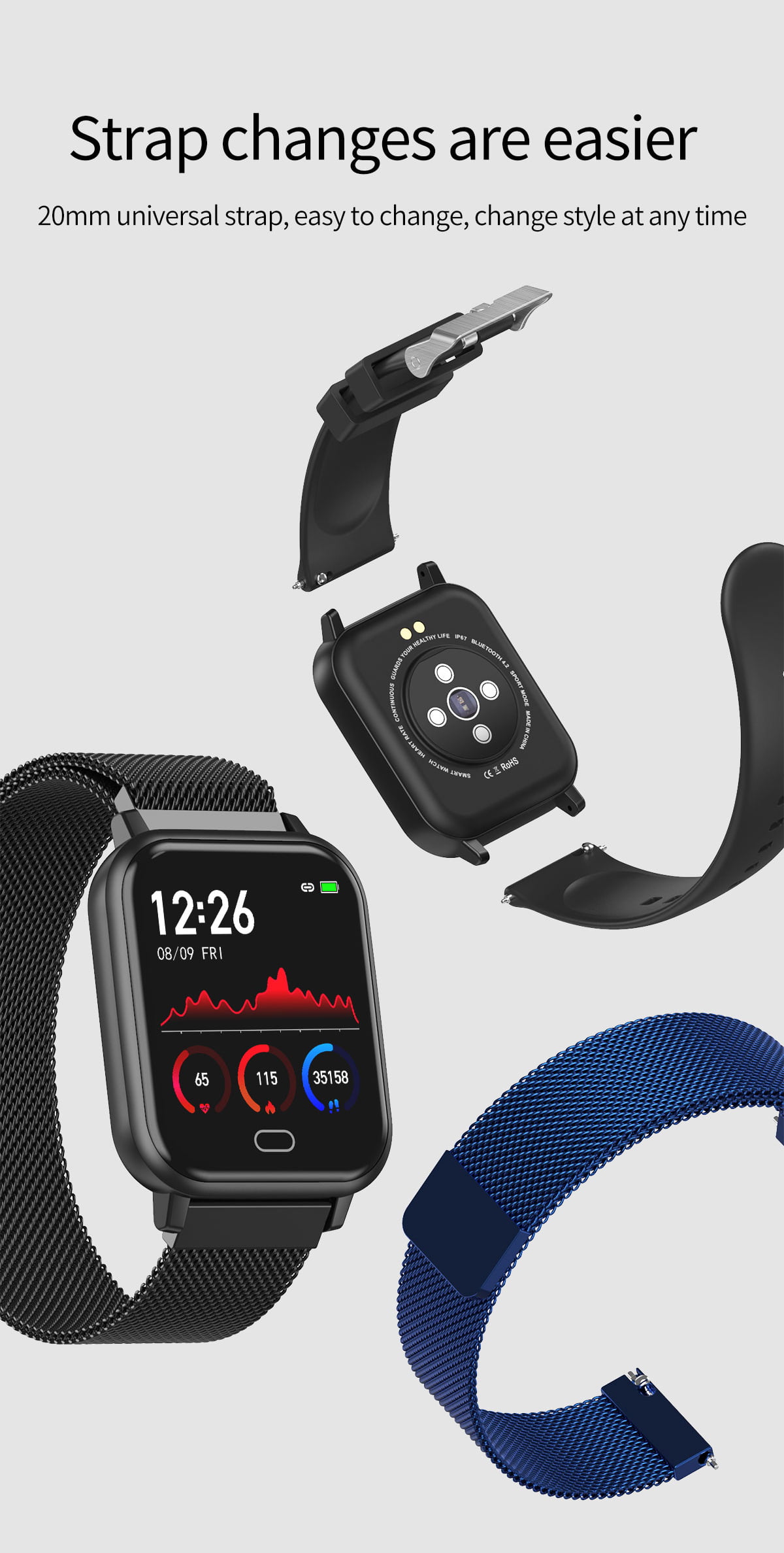 Watch 6 smart watch heart rate blood pressure oxygen monitor wristband (18)
