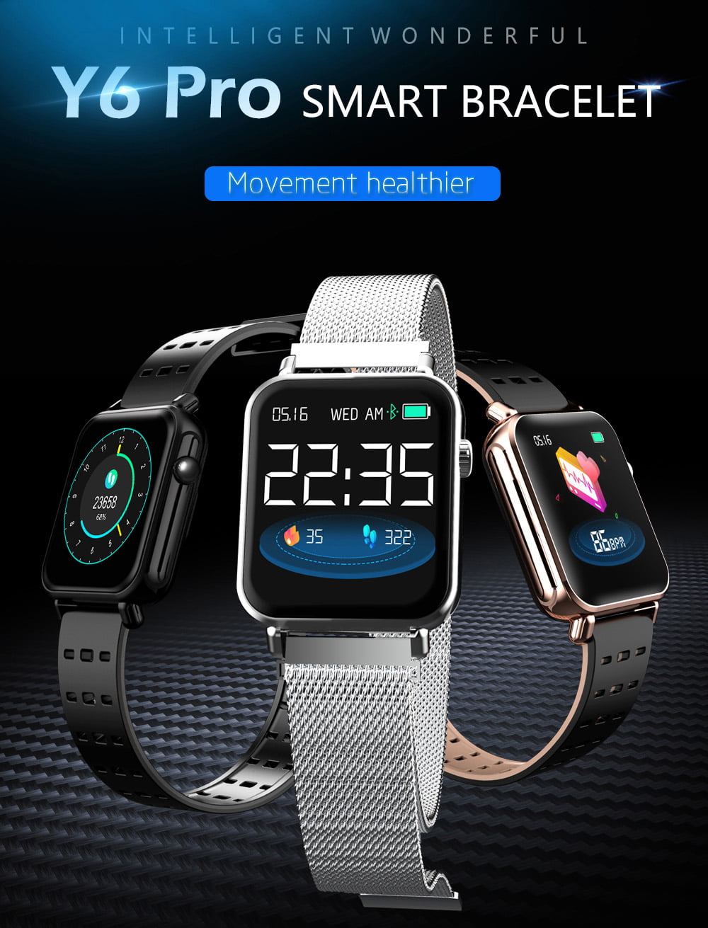 Y6 pro Smart watch fun dynamic icon hr blood pressure (15)