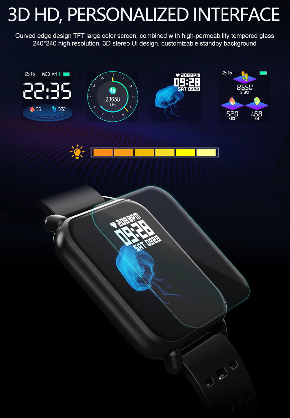 Y6 pro Smart watch fun dynamic icon hr blood pressure (16)