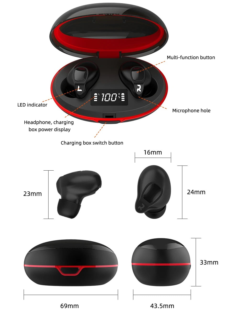 V1 TWS bluetooth Earphone Gaming Headphone LED Digital (1)