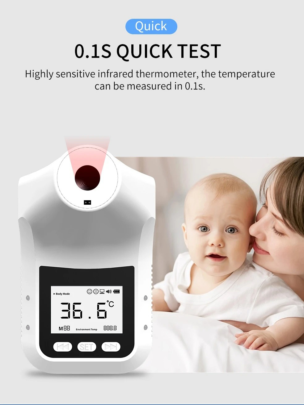 Yatay K3 Pro Infrared Thermometer Non-Contact Wall-Mounted Fixed Digital Electronic Thermometer Forehead Wall-Mounted Type 08